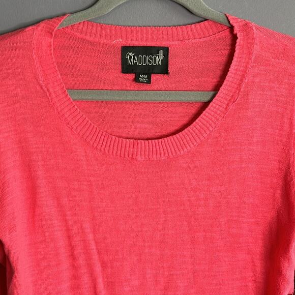 Mia Maddison Pink Lightweight Long Sleeve Sweater Lace Bottom Size Medium - Picture 3 of 9